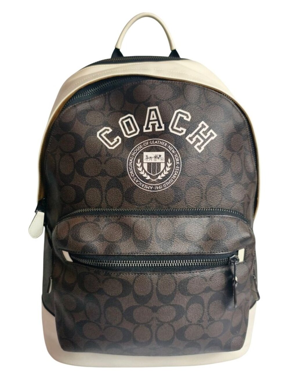 Coach West Backpack Signature Canvas Varsity Motif Leather Trim Limited Edition
